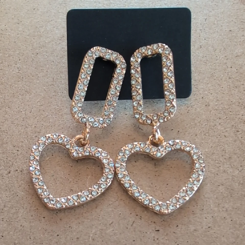 Gold Heart Dangle Earrings